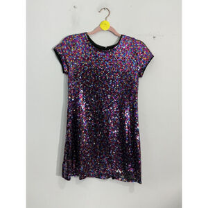 Girls Three Pink Hearts Large Multicolor Sequin Pullover Knee Length Party Dress